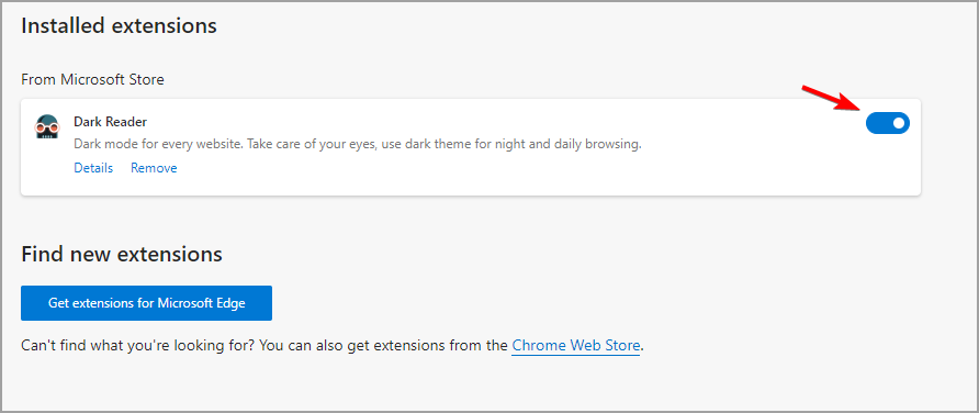 Отключение расширений в Edge