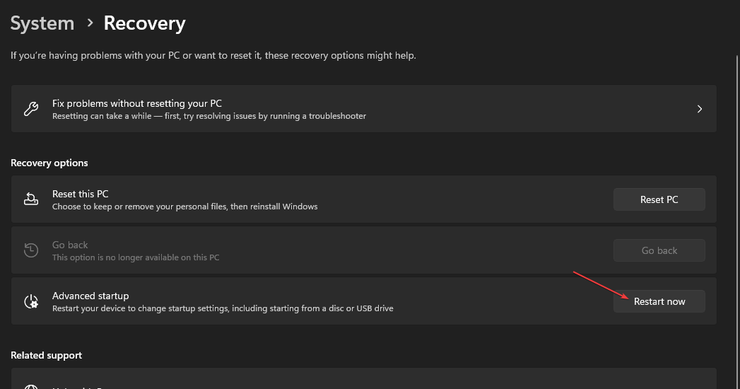 Опции расширенного запуска Windows