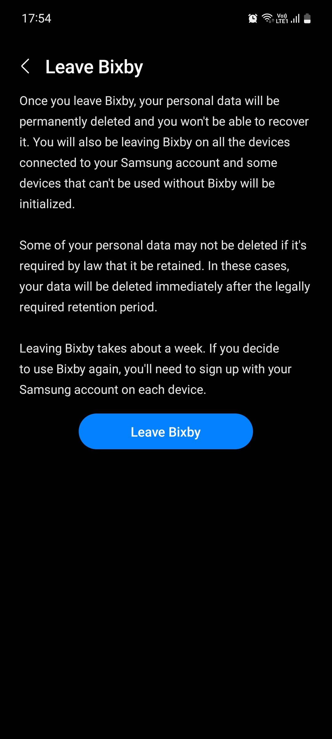 Меню Leave Bixby на Samsung