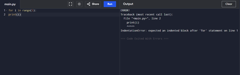 Пример ошибки IndentationError: стрелки указывают на несоответствующий отступ.