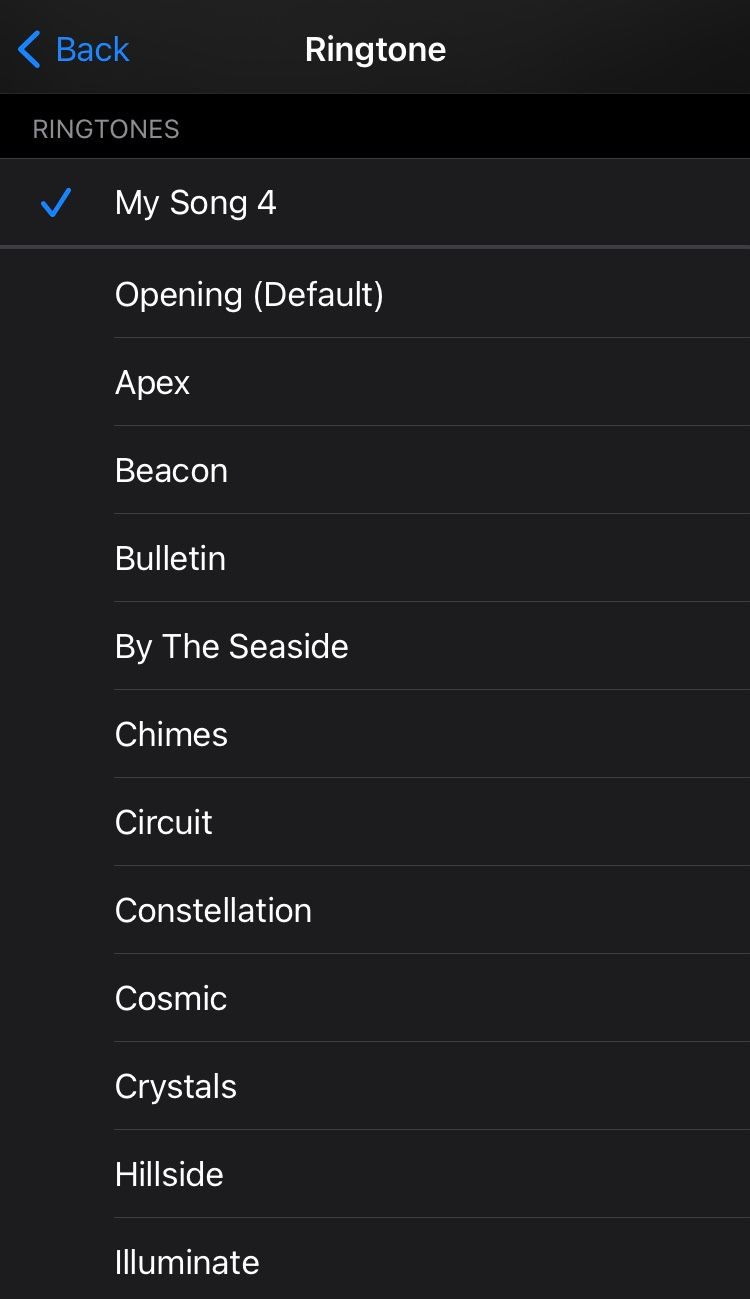Выбор рингтона в настройках iPhone