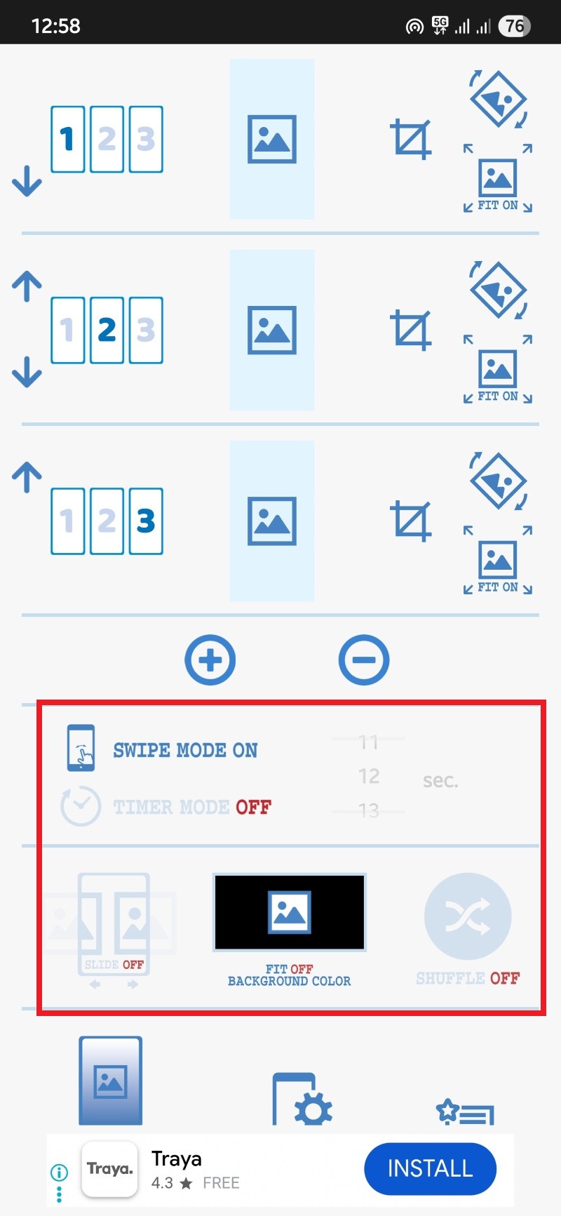 Ajustes e visualização no Multiple Picture Wallpaper
