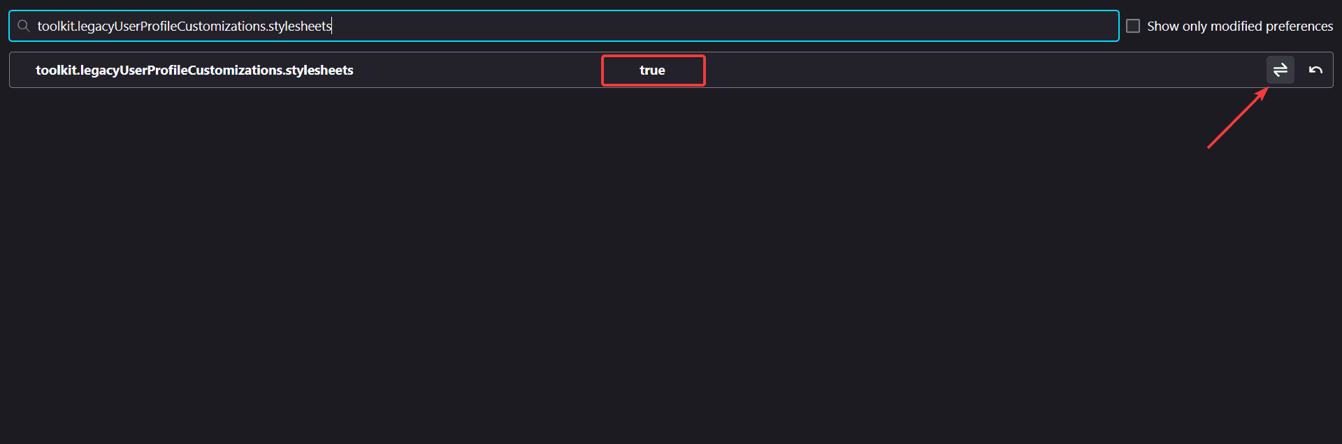 Настройка toolkit.legacyUserProfileCustomizations.stylesheets в about:config