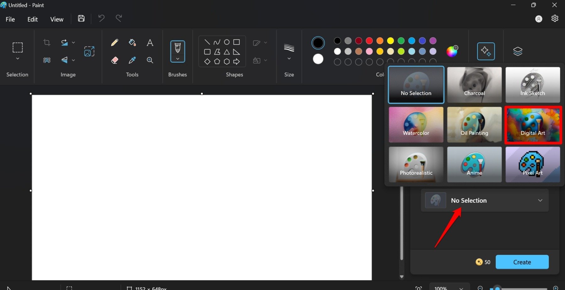 Выбор стиля изображения в Cocreator