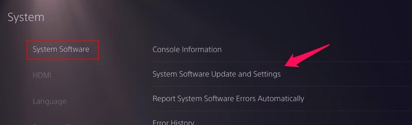Проверка обновления системы PS5