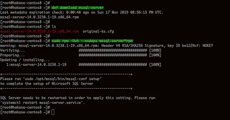 Процесс настройки mssql-conf setup с выбором редакции и вводом пароля администратора SA