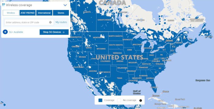 Карта покрытия AT&T 5G