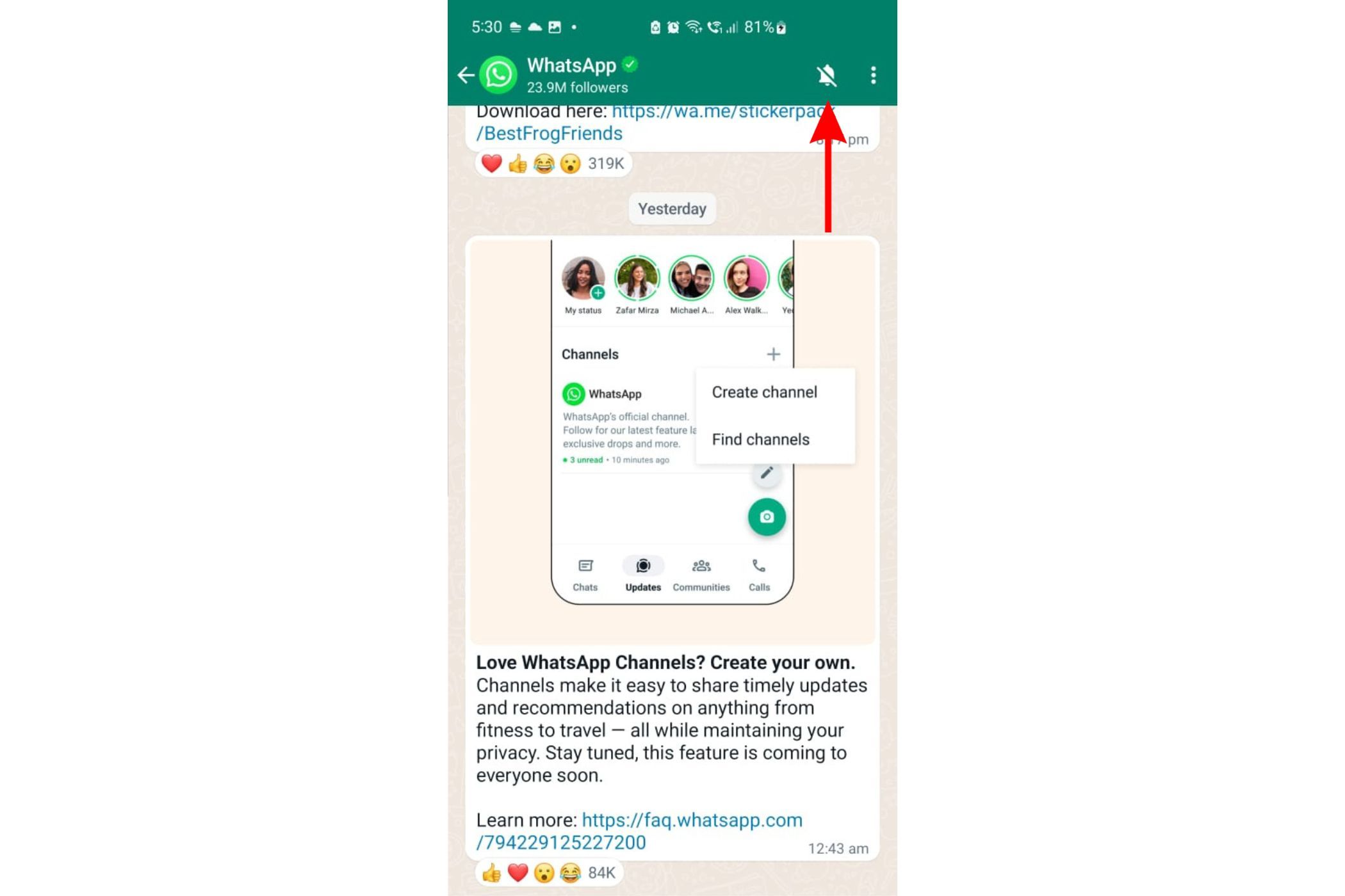 Включение уведомлений для канала WhatsApp