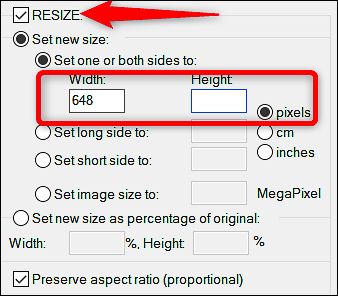 Настройки размера для пакетной обработки в IrfanView