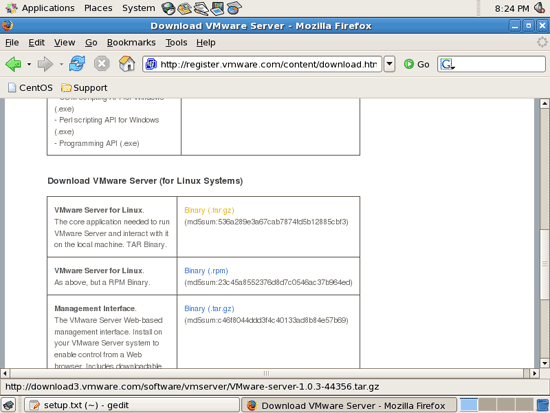 Диалог сохранения файла VMware Server .tar.gz на рабочий стол