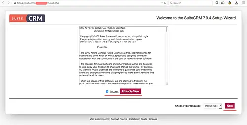Веб инсталлятор SuiteCRM