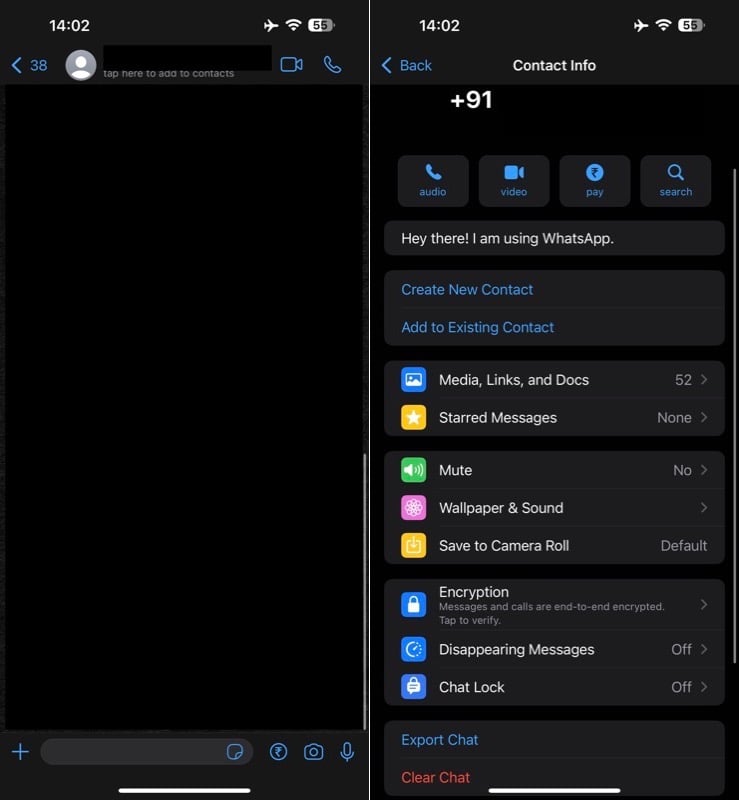 Опция Chat Lock в чате WhatsApp