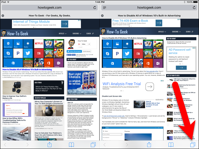 Два окна Safari в Split View, каждое со своими вкладками