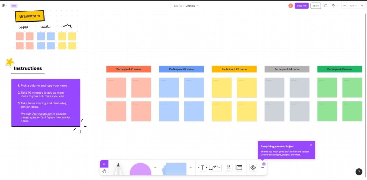 интерфейс FigJam с заметками и стикерами