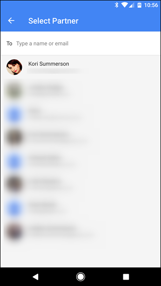 Выбор пользователя для совместного доступа