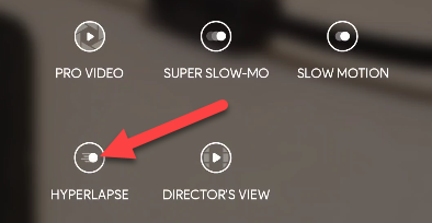 Выберите режим «Гиперлапс» в перечне режимов камеры