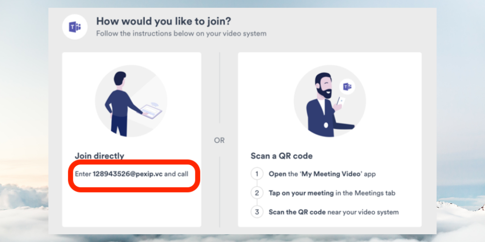 Интерфейс приглашения Teams с альтернативными инструкциями