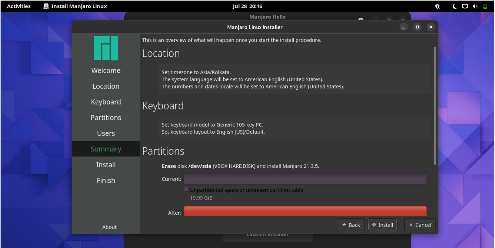 a dialog box with settings and changes