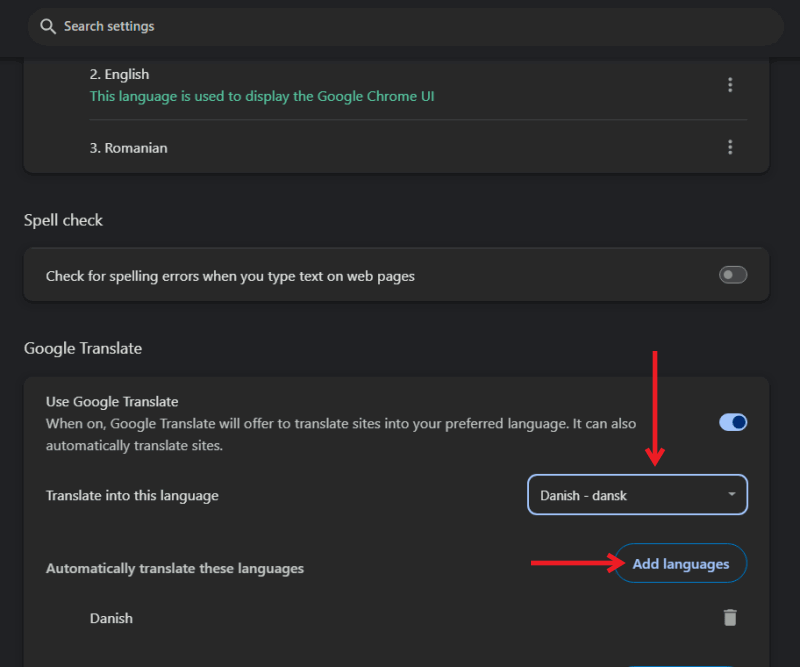 Выбор языка для перевода в Chrome на ПК