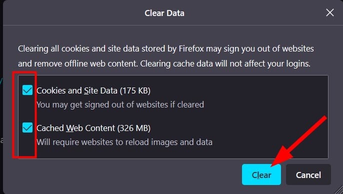 Подтверждение очистки кеша в Firefox