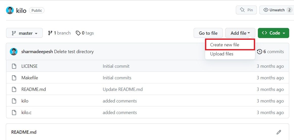 Создание нового файла в веб-интерфейсе GitHub