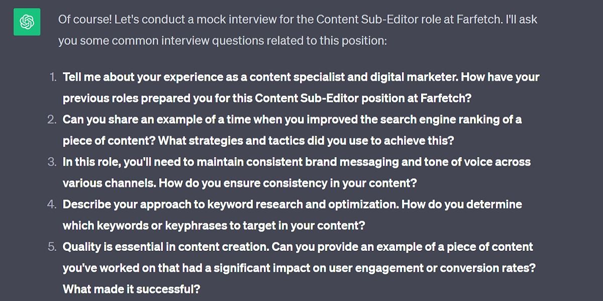 Проведение мок-интервью с помощью ChatGPT