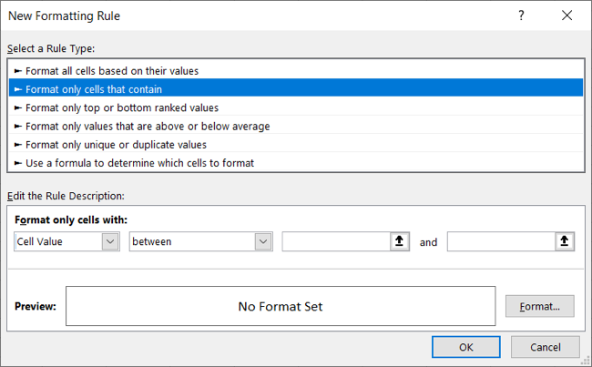 Select Format Only Cells That Contain
