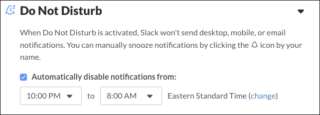 Настройка расписания не беспокоить в Slack