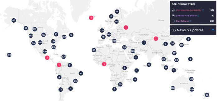 Интерактивная карта покрытия 5G Ookla — глобальная карта