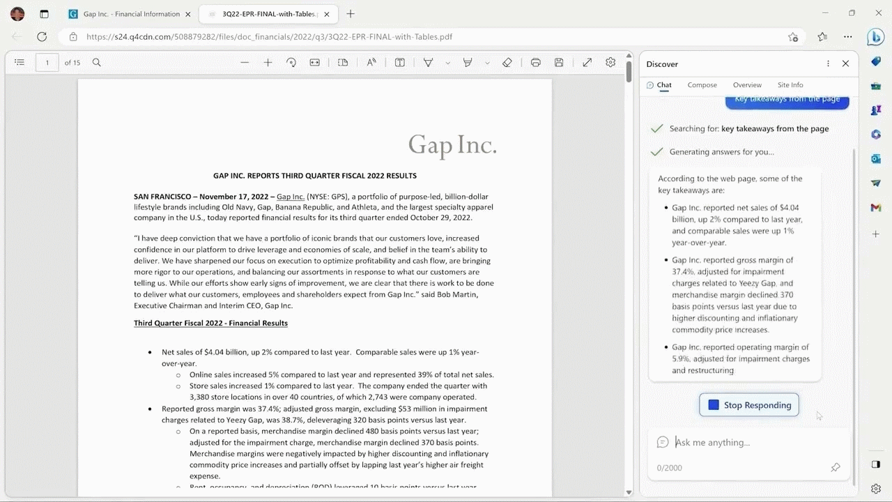 Использование Microsoft Edge и боковой панели Bing для анализа PDF прямо в браузере