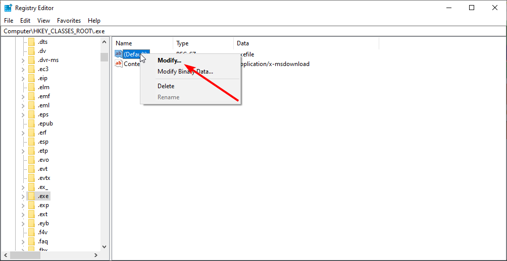 Изменение параметра Default для .exe