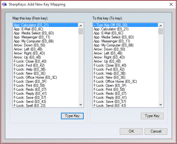 Диалог выбора клавиши: сначала задать левый Control