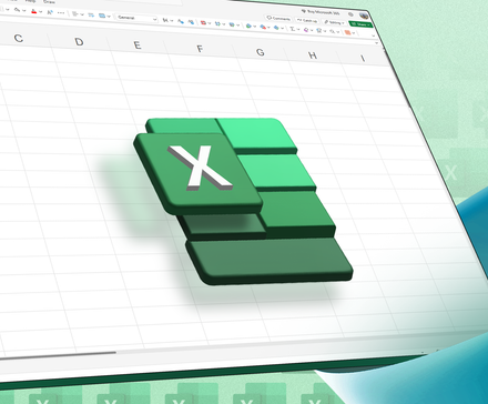 Логотип Excel на фоне пустой таблицы.