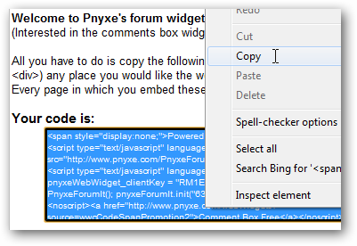 Codice del widget ForumIt da copiare