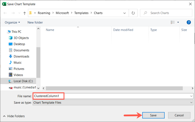Окно сохранения шаблона: поле имени и кнопка «Сохранить»