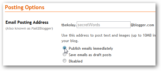 Configurazione email di pubblicazione su Blogger