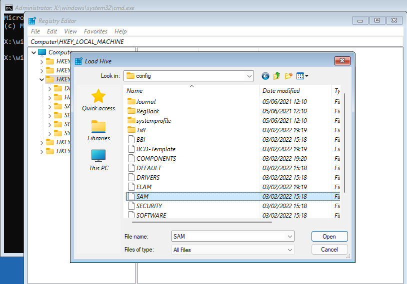 Выбор файла SAM для загрузки в реестр