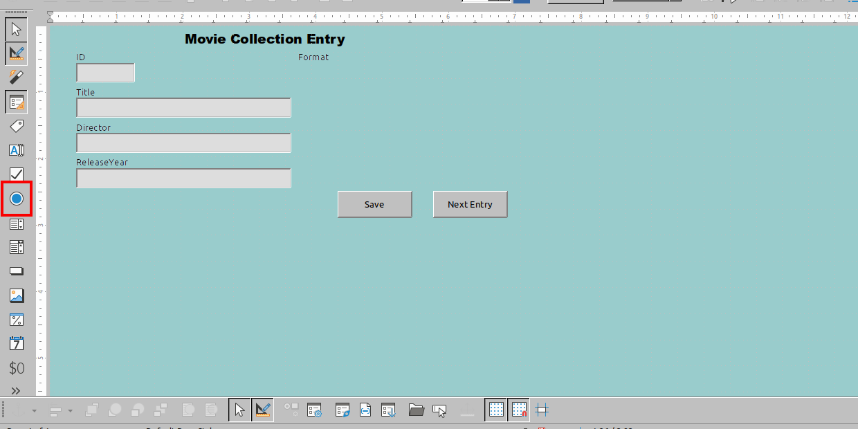 Расположение инструмента переключателя в LibreOffice Base
