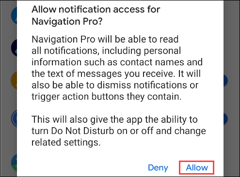 Подтвердите разрешение для Navigation Pro