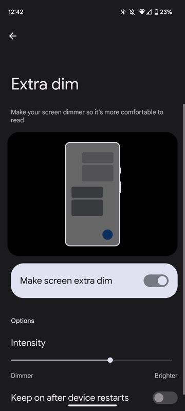 Extra Dim feature settings