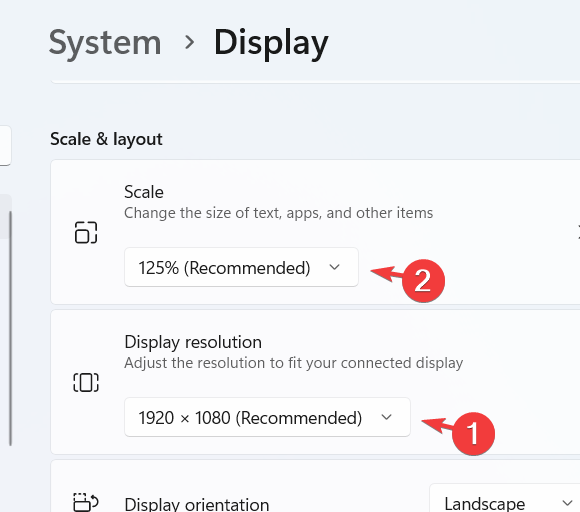 Настройки разрешения и масштаба