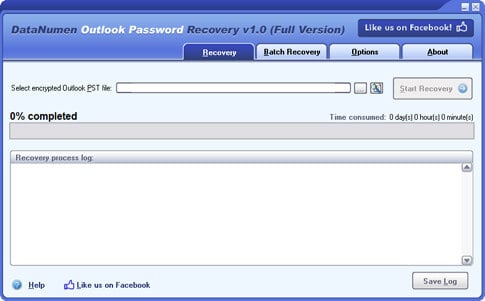 Интерфейс DataNumen Outlook Password Recovery: восстановление пароля PST