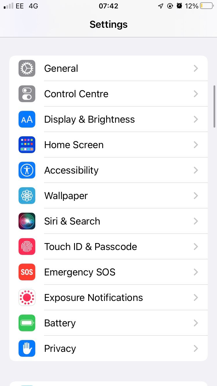 Скриншот настроек iOS