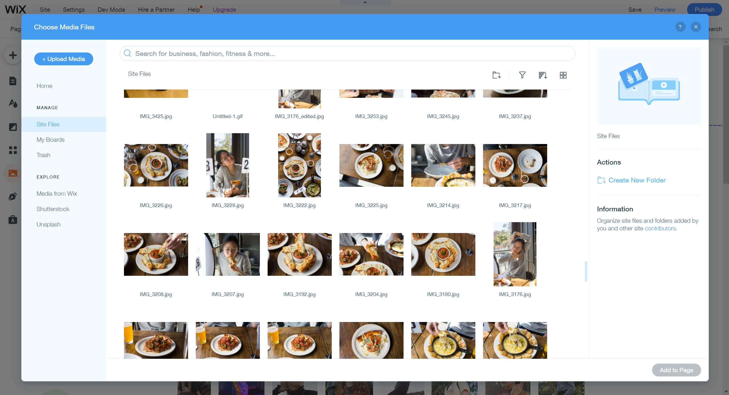 Список загруженных изображений в Wix