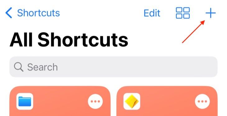 Создание нового шортката в Shortcuts
