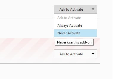 Окно дополнений Firefox
