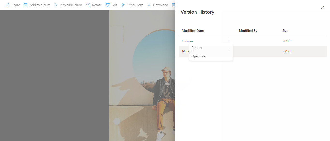 Восстановление предыдущей версии изображения через Историю версий