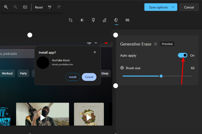 Переключатель автоматического применения функции Generative Erase