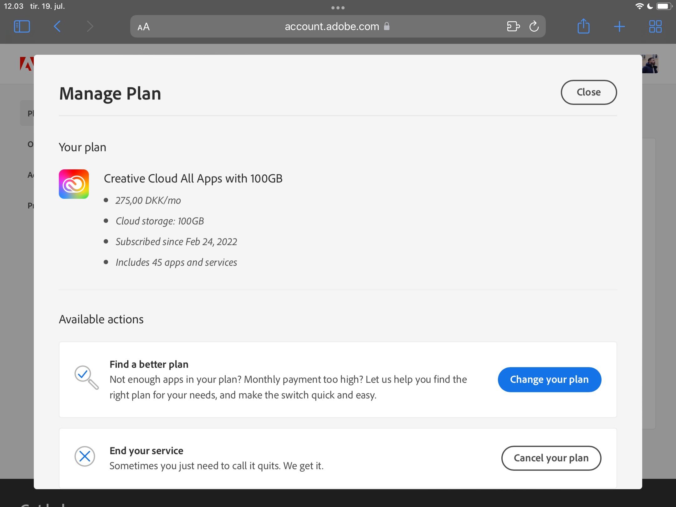 Скриншот: управление планом на iPad