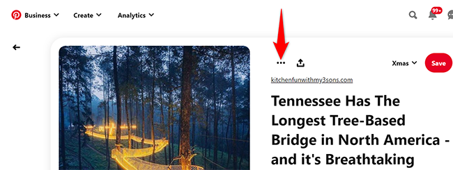 Нажмите три точки в правом верхнем углу изображения на Pinterest.